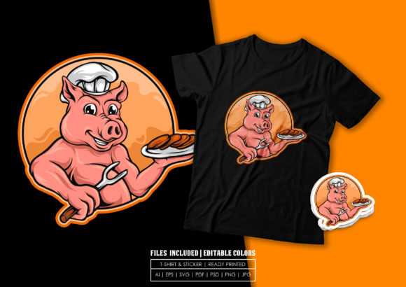 Cute Pig Chef: A Playful Graphic for Print Templates