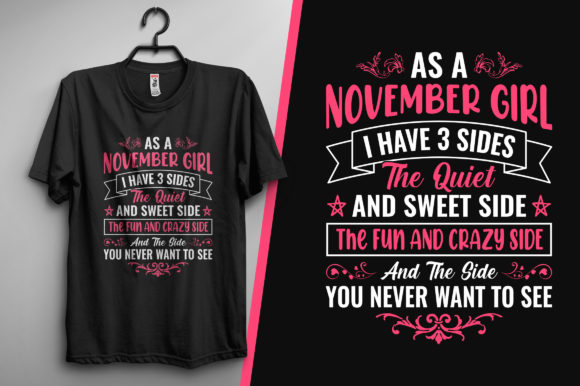 November Girl Typographic T-Shirt Graphics for Print Templates